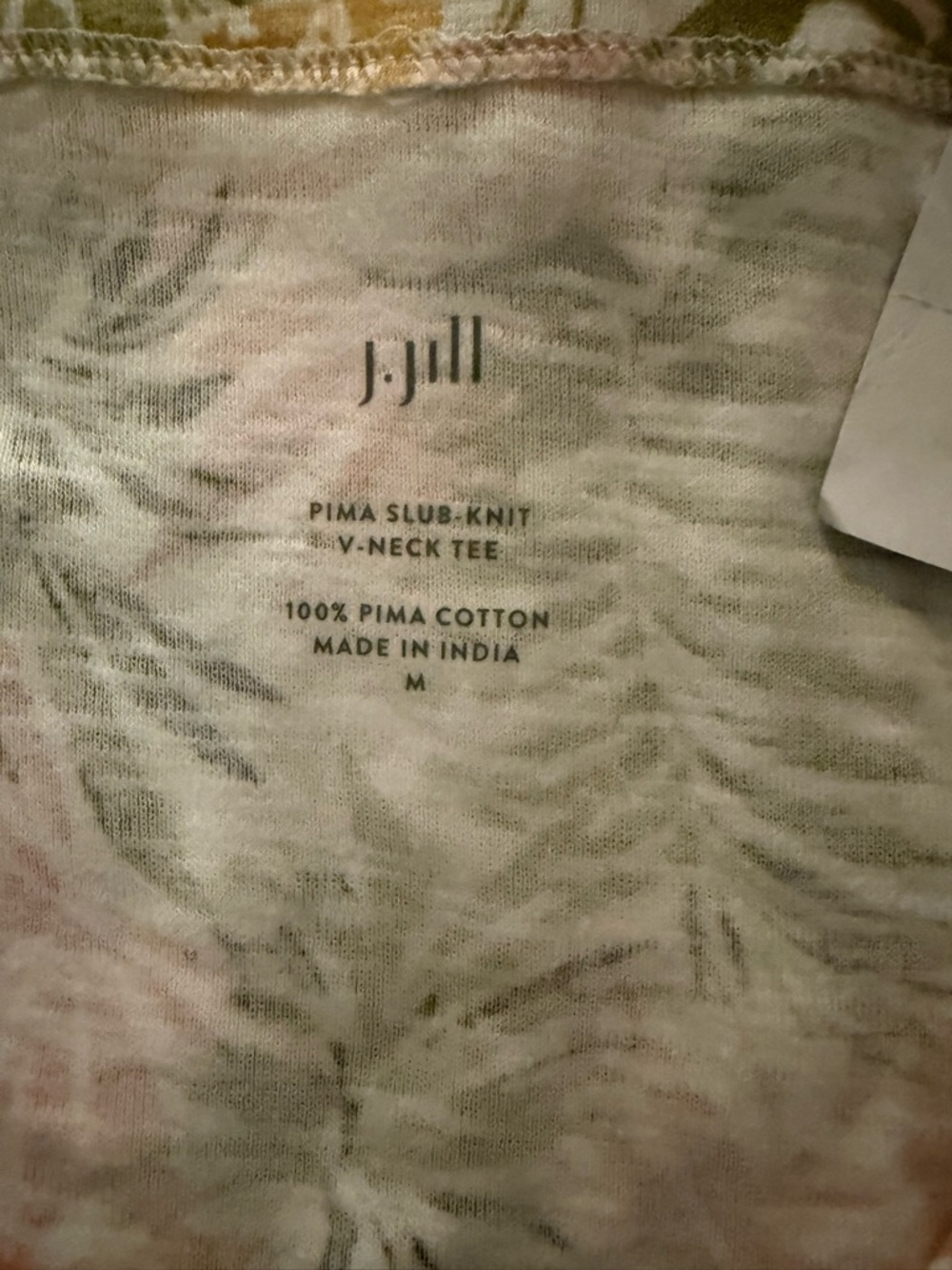 J. Jill Pima Slub Knit V-Neck Tee Shirt Pineapple Palm Print Womens Size M NWT - Picture 15 of 16